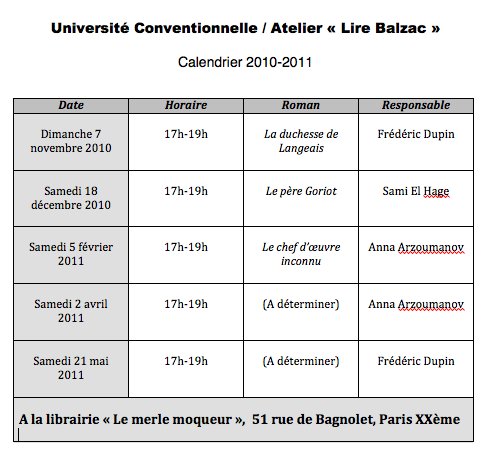 Programme des lectures 2010-2011
